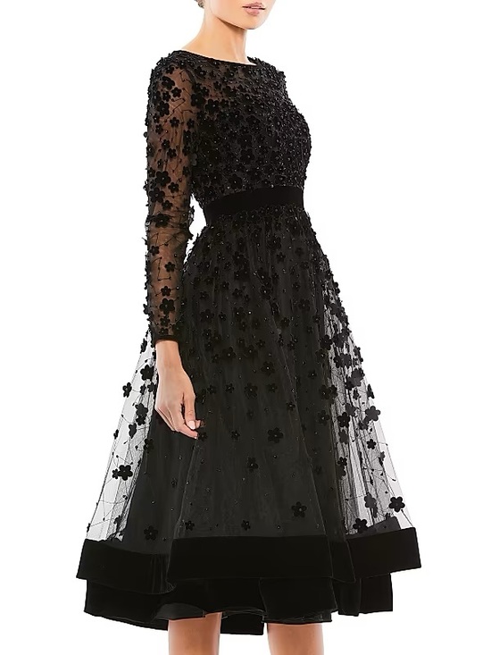 Mac Duggal Dresses & Skirts - Mac Duggal Floral Appliqué Tea Dress in black